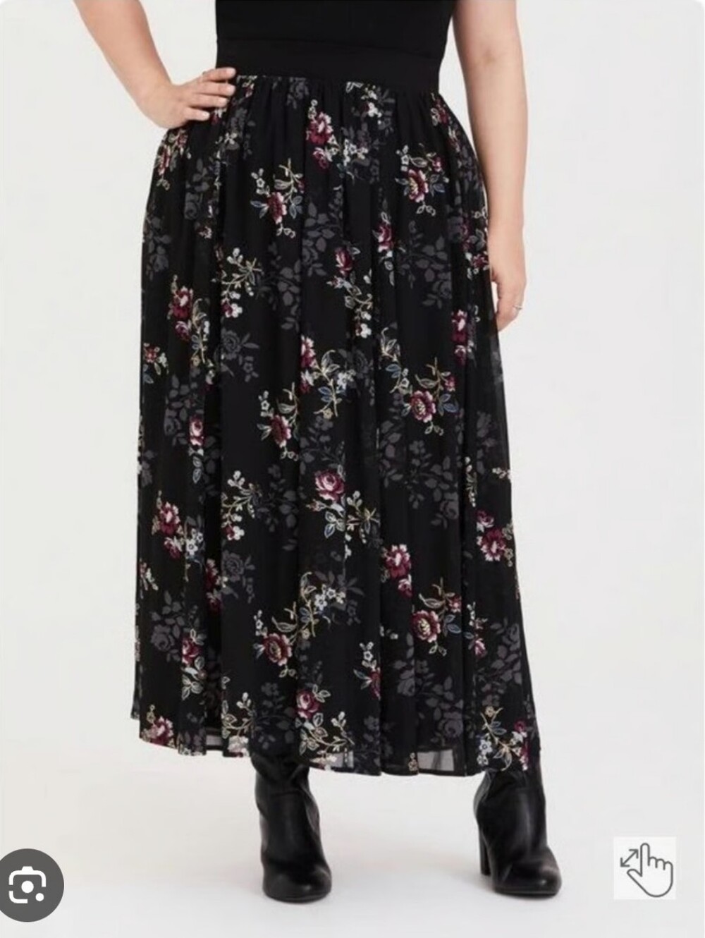 EUC Torrid Black Floral Chiffon Maxi Skirt